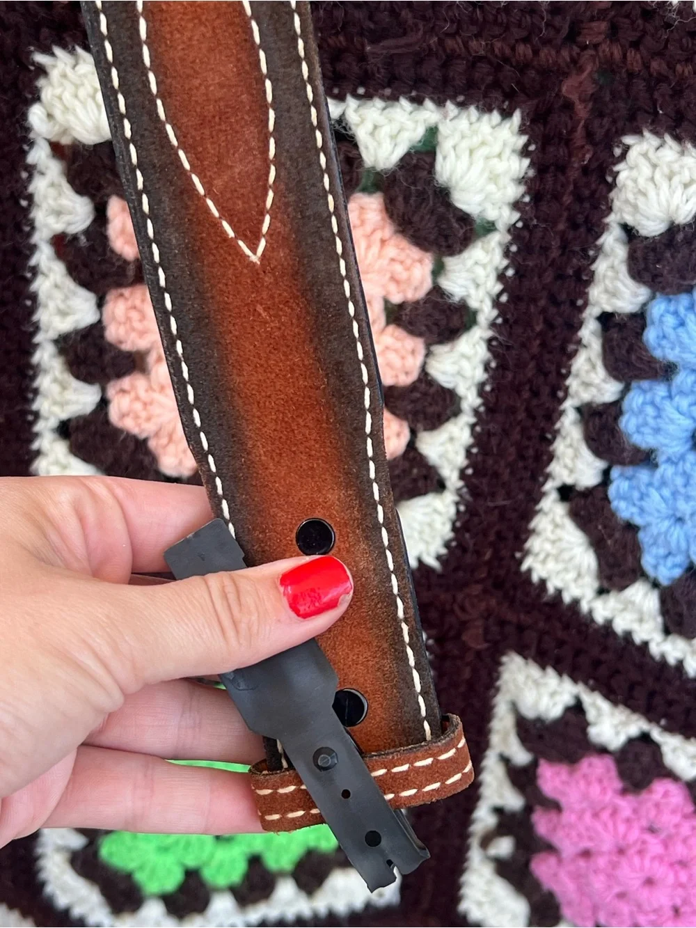 Vintage Brown Leather Belt Strap Size 36 Western Contrast Stitch USA No Buckle